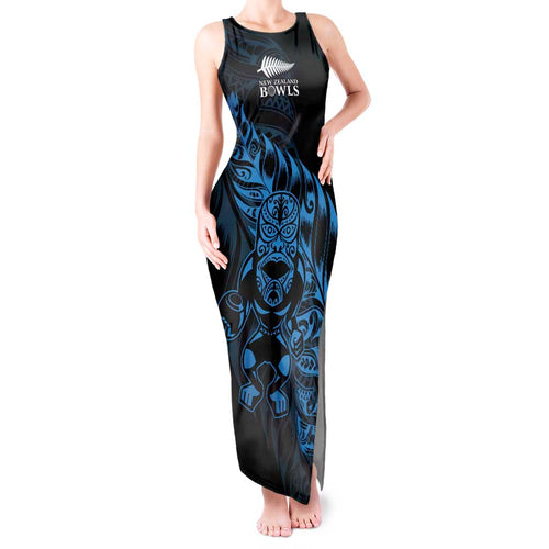 New Zealand Lawn Bowls Custom Tank Maxi Dress Blue Maori Warrior Tribal Silver Fern - Aussie Hoodie
