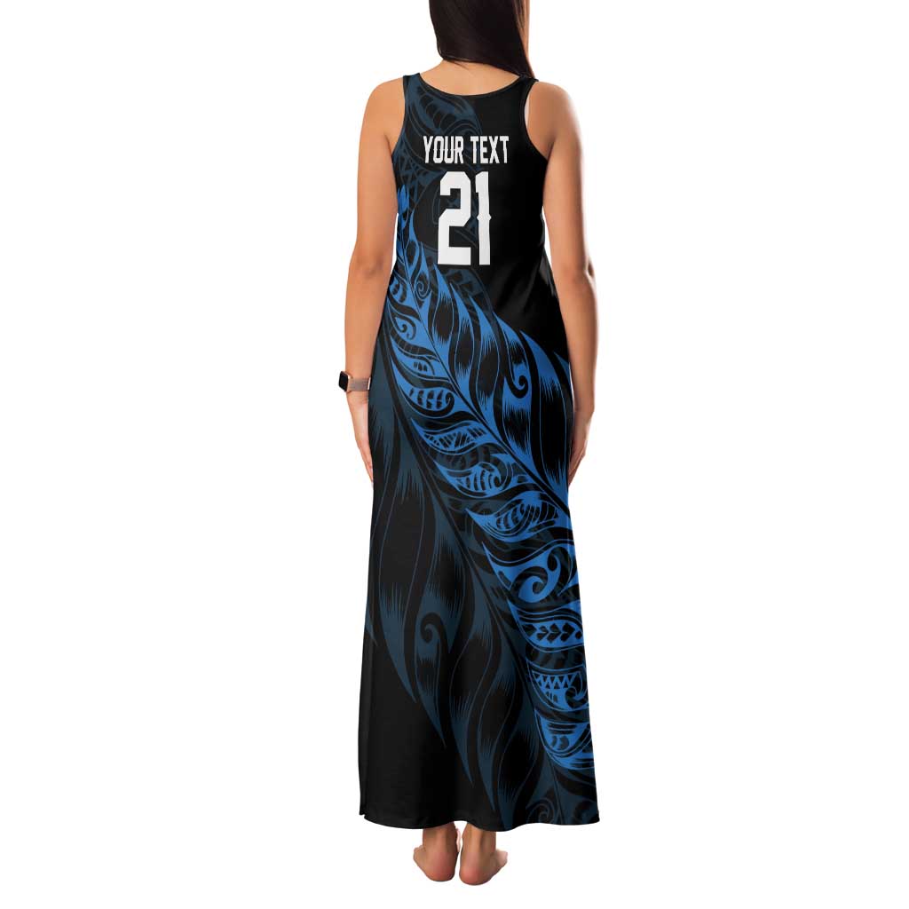 New Zealand Lawn Bowls Custom Tank Maxi Dress Blue Maori Warrior Tribal Silver Fern - Aussie Hoodie