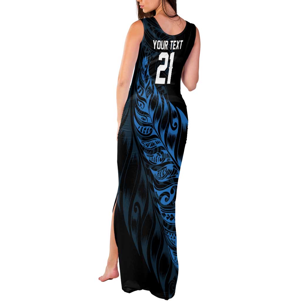 New Zealand Lawn Bowls Custom Tank Maxi Dress Blue Maori Warrior Tribal Silver Fern - Aussie Hoodie