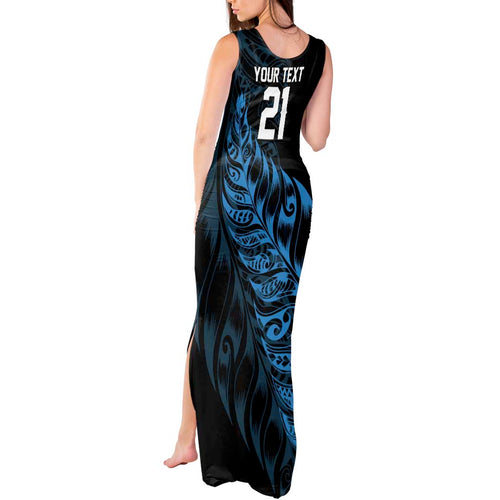 New Zealand Lawn Bowls Custom Tank Maxi Dress Blue Maori Warrior Tribal Silver Fern - Aussie Hoodie