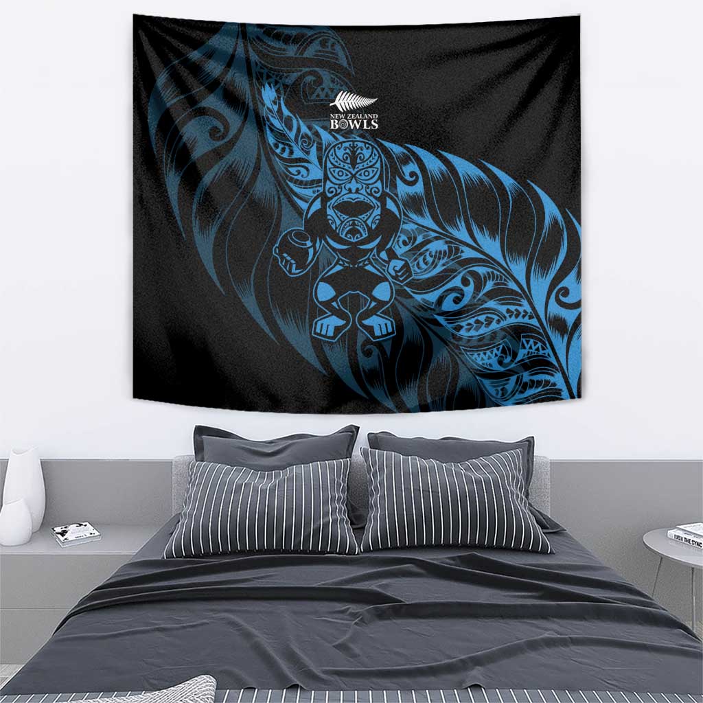 New Zealand Lawn Bowls Tapestry Blue Maori Warrior Tribal Silver Fern - Aussie Hoodie