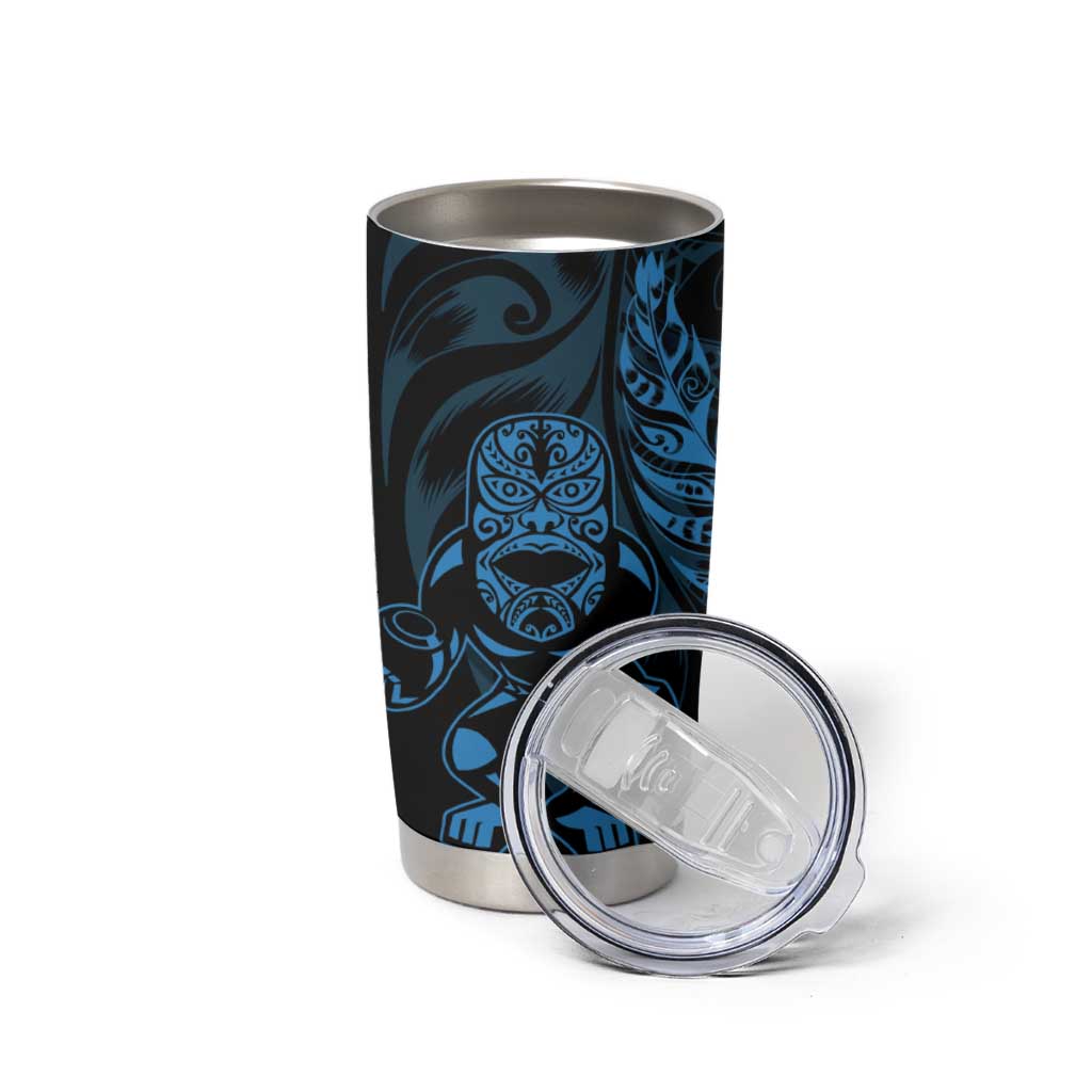 New Zealand Lawn Bowls Custom Tumbler Cup Blue Maori Warrior Tribal Silver Fern - Aussie Hoodie