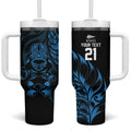 New Zealand Lawn Bowls Custom Tumbler With Handle Blue Maori Warrior Tribal Silver Fern - Aussie Hoodie