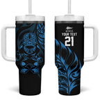 New Zealand Lawn Bowls Custom Tumbler With Handle Blue Maori Warrior Tribal Silver Fern - Aussie Hoodie