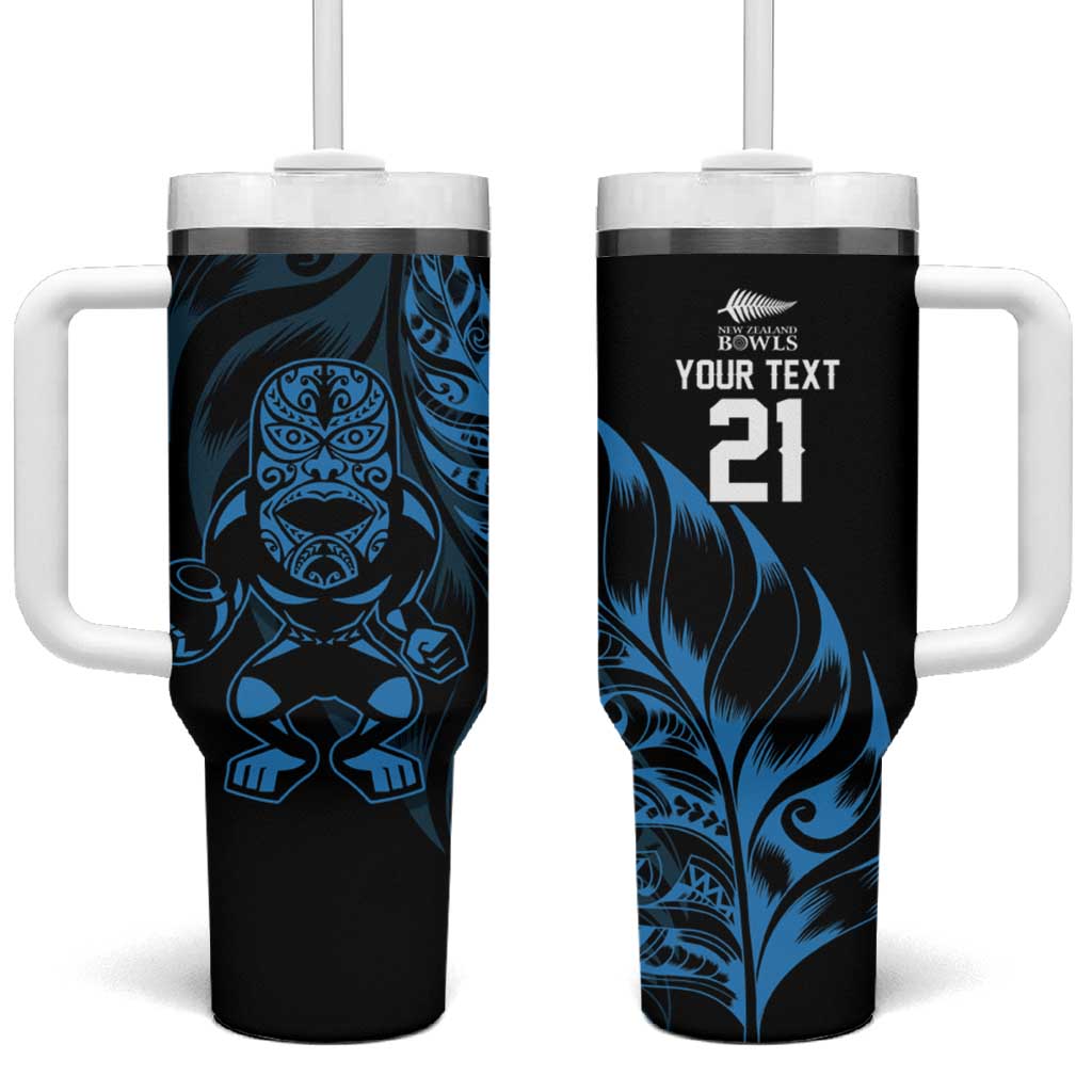 New Zealand Lawn Bowls Custom Tumbler With Handle Blue Maori Warrior Tribal Silver Fern - Aussie Hoodie