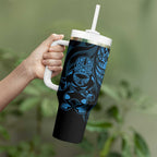 New Zealand Lawn Bowls Custom Tumbler With Handle Blue Maori Warrior Tribal Silver Fern - Aussie Hoodie