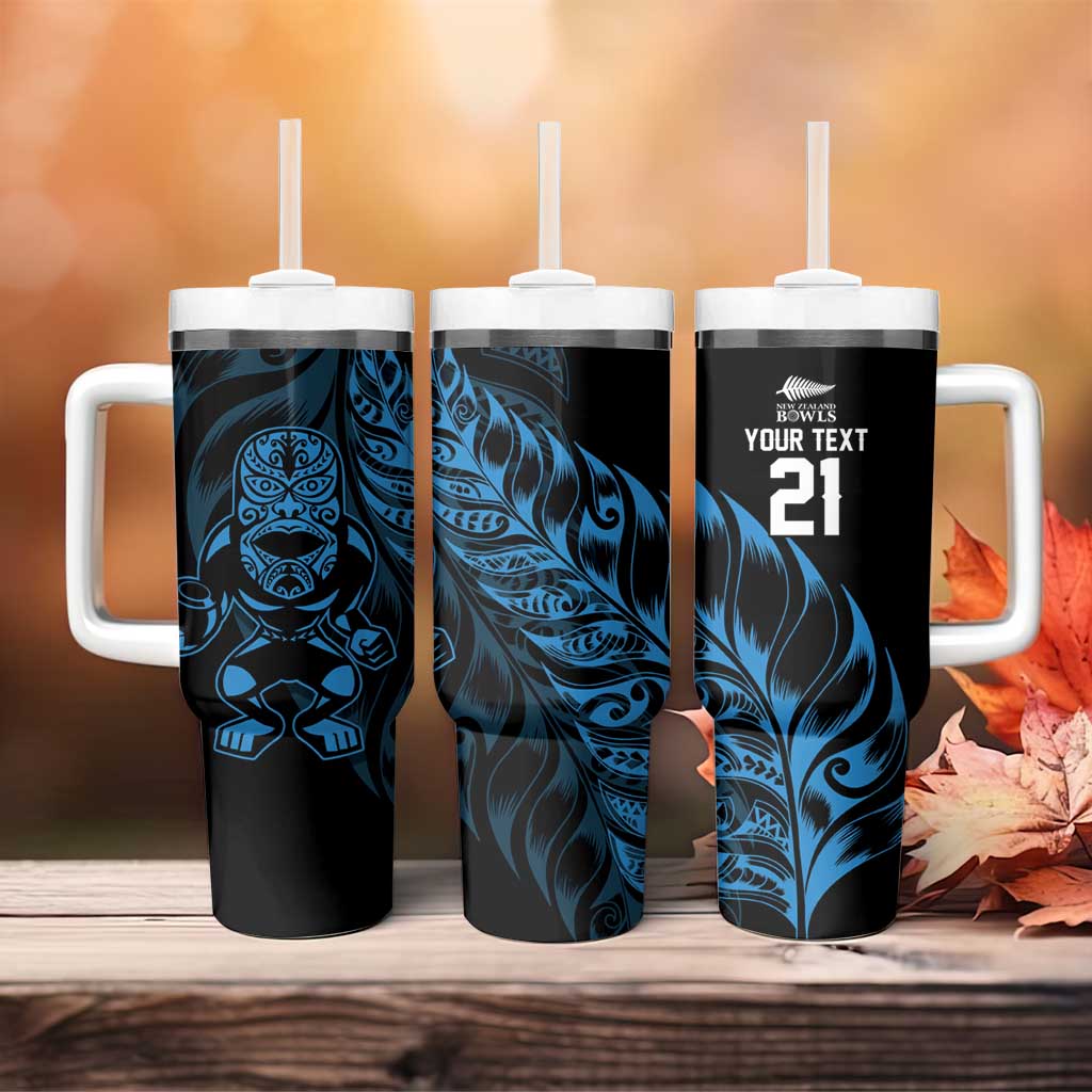 New Zealand Lawn Bowls Custom Tumbler With Handle Blue Maori Warrior Tribal Silver Fern - Aussie Hoodie