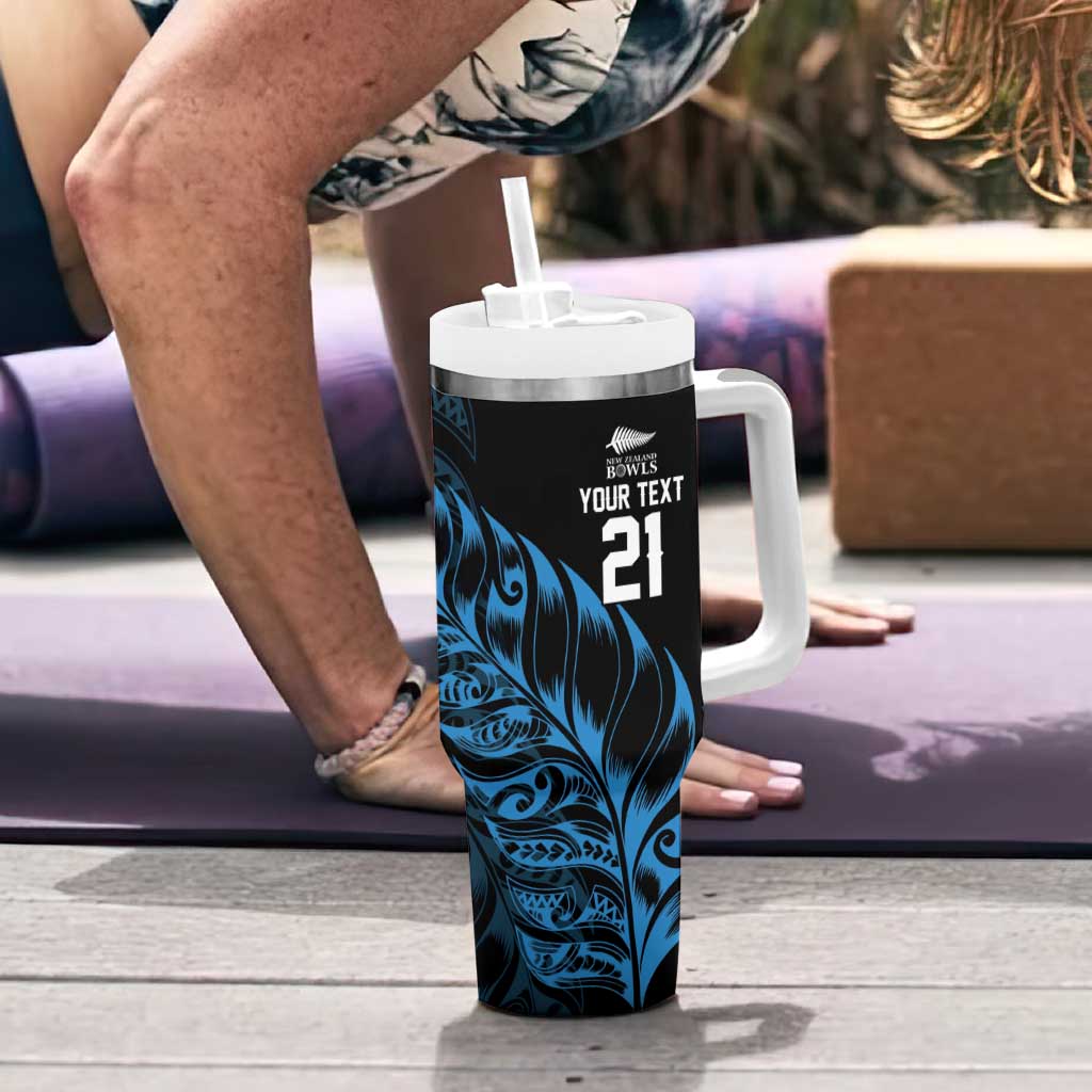 New Zealand Lawn Bowls Custom Tumbler With Handle Blue Maori Warrior Tribal Silver Fern - Aussie Hoodie