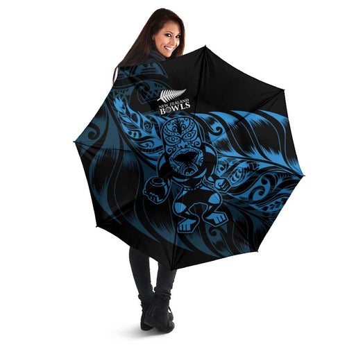 New Zealand Lawn Bowls Umbrella Blue Maori Warrior Tribal Silver Fern - Aussie Hoodie