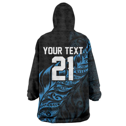 New Zealand Lawn Bowls Custom Wearable Blanket Hoodie Blue Maori Warrior Tribal Silver Fern - Aussie Hoodie