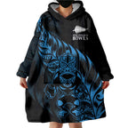New Zealand Lawn Bowls Custom Wearable Blanket Hoodie Blue Maori Warrior Tribal Silver Fern - Aussie Hoodie