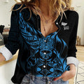 New Zealand Lawn Bowls Custom Women Casual Shirt Blue Maori Warrior Tribal Silver Fern - Aussie Hoodie