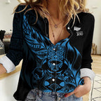 New Zealand Lawn Bowls Custom Women Casual Shirt Blue Maori Warrior Tribal Silver Fern - Aussie Hoodie