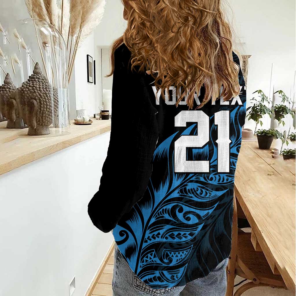New Zealand Lawn Bowls Custom Women Casual Shirt Blue Maori Warrior Tribal Silver Fern - Aussie Hoodie