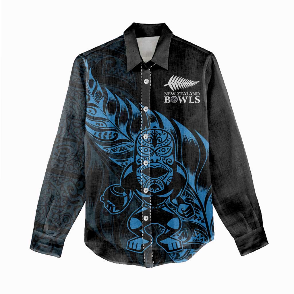 New Zealand Lawn Bowls Custom Women Casual Shirt Blue Maori Warrior Tribal Silver Fern - Aussie Hoodie