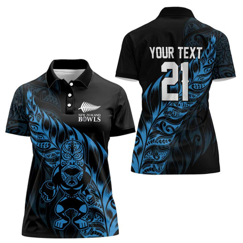 New Zealand Lawn Bowls Custom Women Polo Shirt Blue Maori Warrior Tribal Silver Fern - Aussie Hoodie