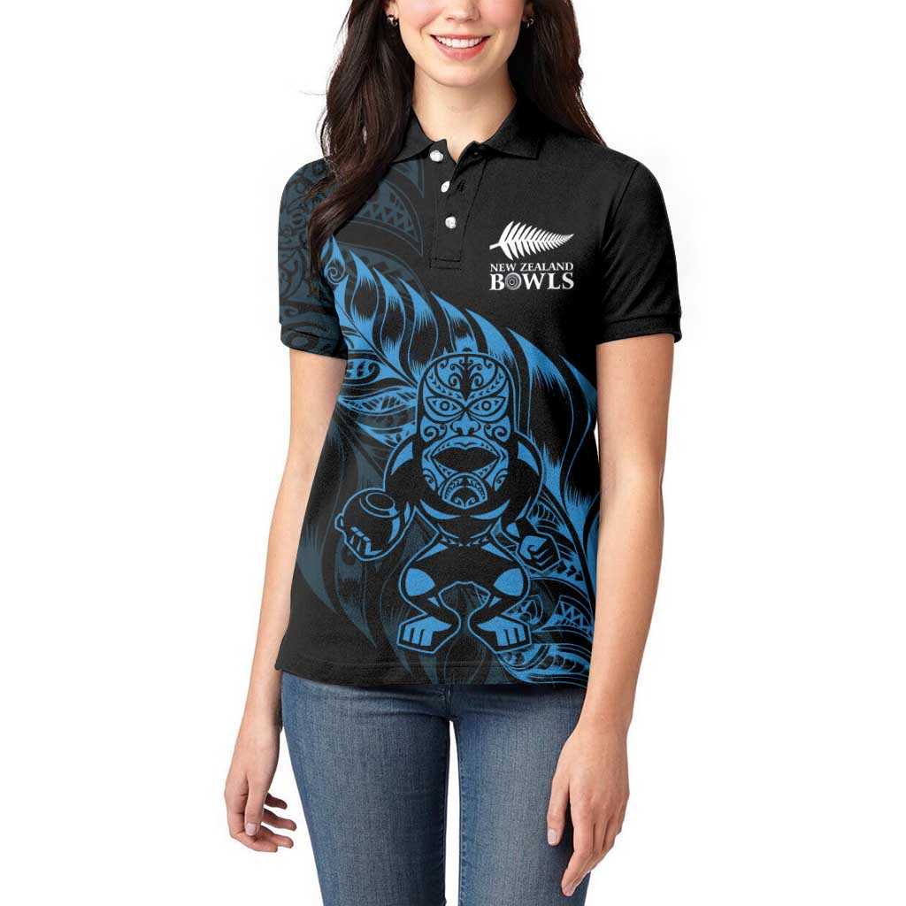 New Zealand Lawn Bowls Custom Women Polo Shirt Blue Maori Warrior Tribal Silver Fern - Aussie Hoodie