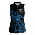 New Zealand Lawn Bowls Custom Women Sleeveless Polo Shirt Blue Maori Warrior Tribal Silver Fern - Aussie Hoodie