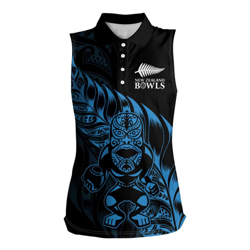 New Zealand Lawn Bowls Custom Women Sleeveless Polo Shirt Blue Maori Warrior Tribal Silver Fern - Aussie Hoodie