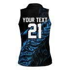 New Zealand Lawn Bowls Custom Women Sleeveless Polo Shirt Blue Maori Warrior Tribal Silver Fern - Aussie Hoodie