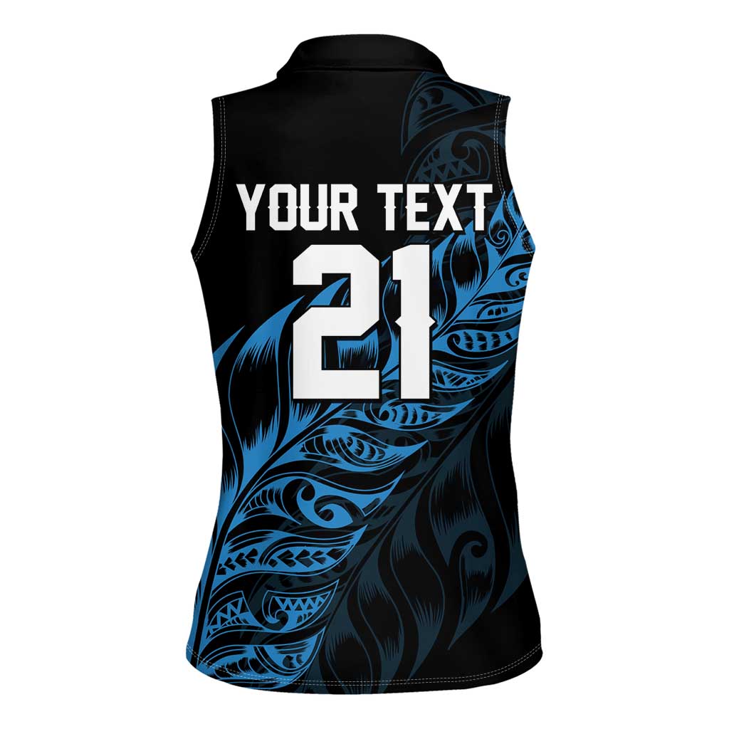 New Zealand Lawn Bowls Custom Women Sleeveless Polo Shirt Blue Maori Warrior Tribal Silver Fern - Aussie Hoodie