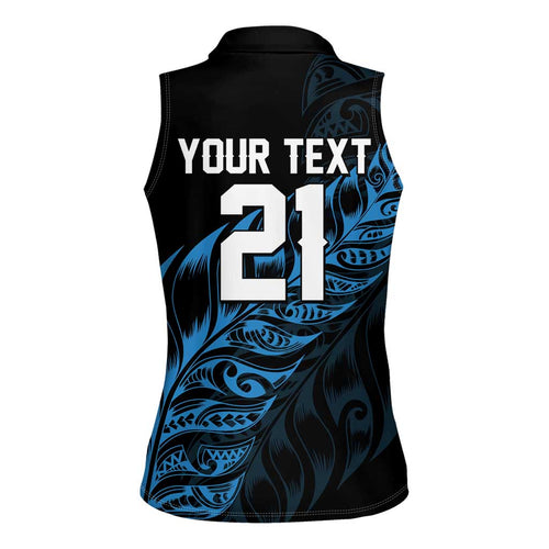 New Zealand Lawn Bowls Custom Women Sleeveless Polo Shirt Blue Maori Warrior Tribal Silver Fern - Aussie Hoodie
