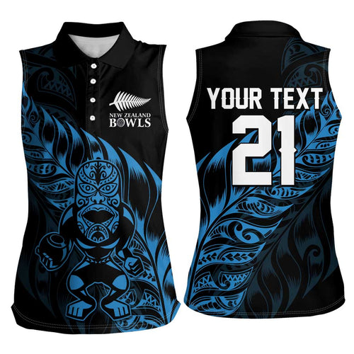 New Zealand Lawn Bowls Custom Women Sleeveless Polo Shirt Blue Maori Warrior Tribal Silver Fern - Aussie Hoodie