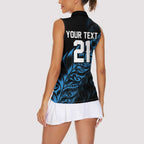 New Zealand Lawn Bowls Custom Women Sleeveless Polo Shirt Blue Maori Warrior Tribal Silver Fern - Aussie Hoodie