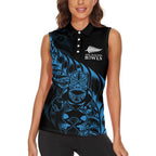 New Zealand Lawn Bowls Custom Women Sleeveless Polo Shirt Blue Maori Warrior Tribal Silver Fern - Aussie Hoodie