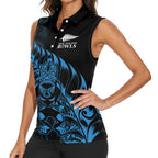 New Zealand Lawn Bowls Custom Women Sleeveless Polo Shirt Blue Maori Warrior Tribal Silver Fern - Aussie Hoodie