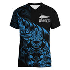New Zealand Lawn Bowls Custom Women V-Neck T-Shirt Blue Maori Warrior Tribal Silver Fern - Aussie Hoodie