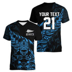 New Zealand Lawn Bowls Custom Women V-Neck T-Shirt Blue Maori Warrior Tribal Silver Fern - Aussie Hoodie