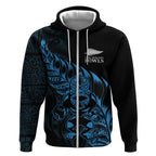 New Zealand Lawn Bowls Custom Zip Hoodie Blue Maori Warrior Tribal Silver Fern - Aussie Hoodie