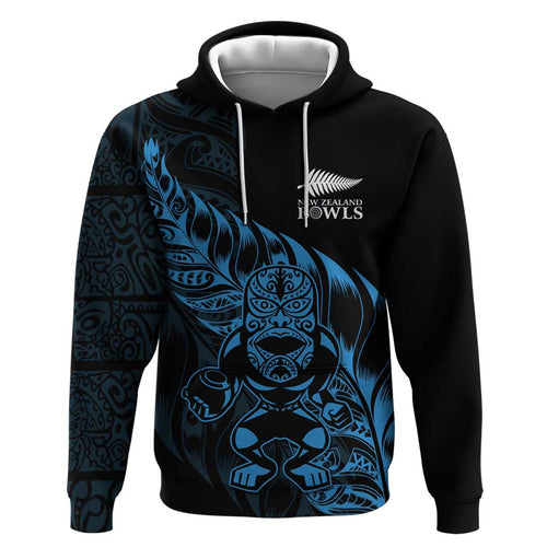 New Zealand Lawn Bowls Custom Zip Hoodie Blue Maori Warrior Tribal Silver Fern - Aussie Hoodie