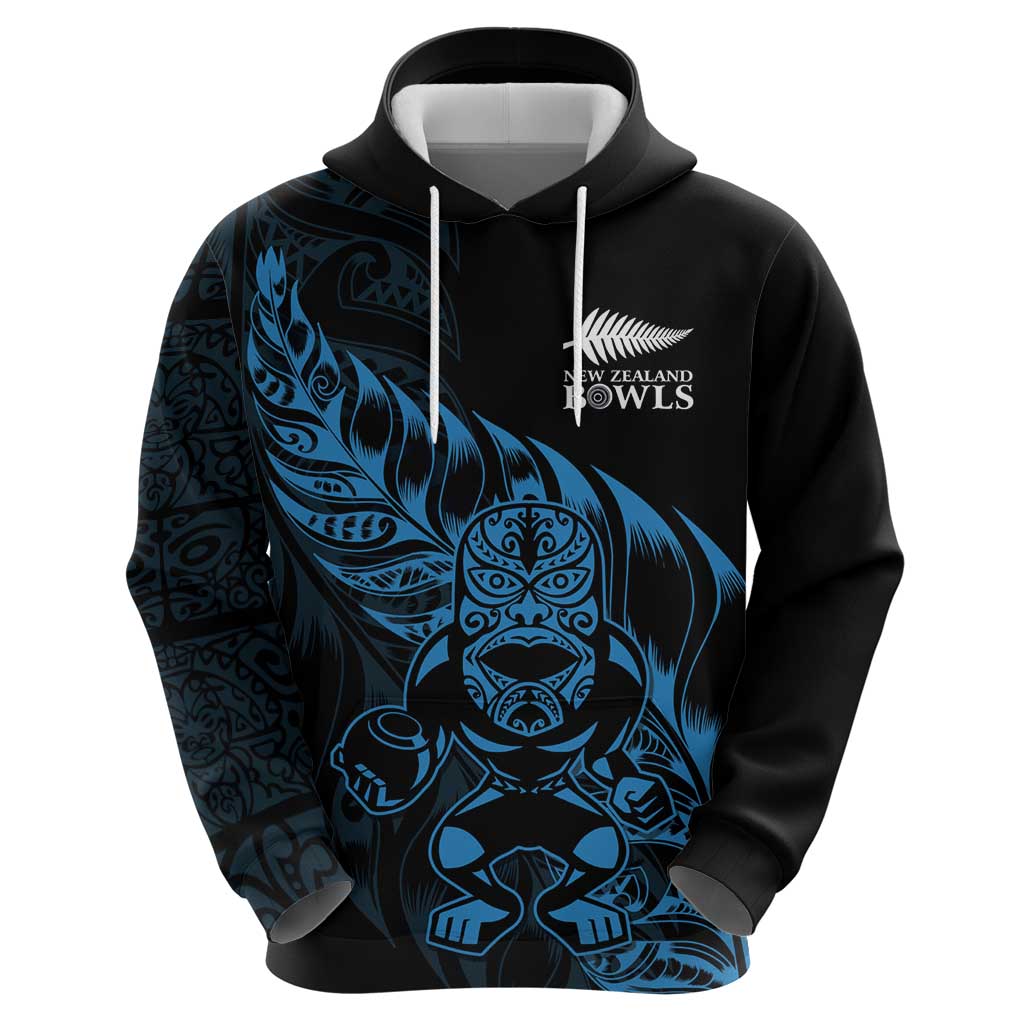 New Zealand Lawn Bowls Custom Zip Hoodie Blue Maori Warrior Tribal Silver Fern - Aussie Hoodie