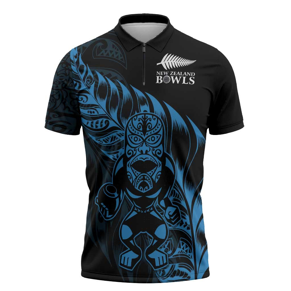 New Zealand Lawn Bowls Custom Zipper Polo Shirt Blue Maori Warrior Tribal Silver Fern - Aussie Hoodie