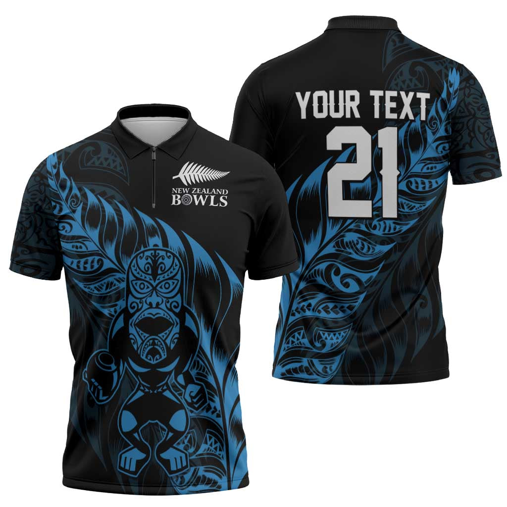 New Zealand Lawn Bowls Custom Zipper Polo Shirt Blue Maori Warrior Tribal Silver Fern - Aussie Hoodie