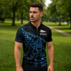 New Zealand Lawn Bowls Custom Zipper Polo Shirt Blue Maori Warrior Tribal Silver Fern - Aussie Hoodie