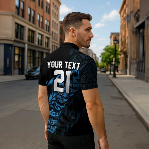 New Zealand Lawn Bowls Custom Zipper Polo Shirt Blue Maori Warrior Tribal Silver Fern - Aussie Hoodie