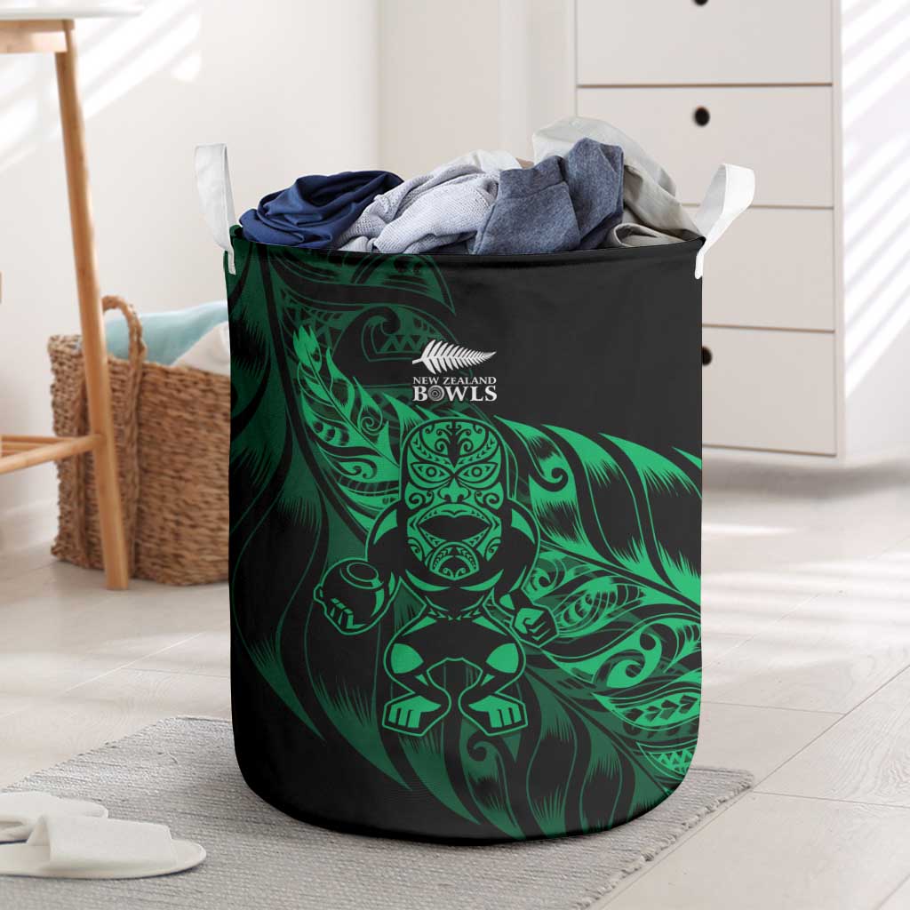 New Zealand Lawn Bowls Laundry Basket Green Maori Warrior Tribal Silver Fern - Aussie Hoodie