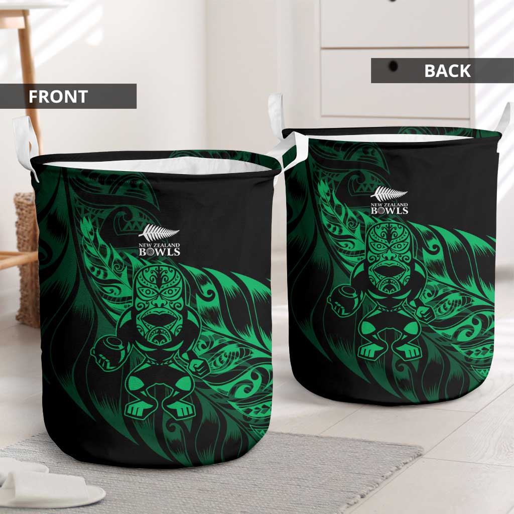 New Zealand Lawn Bowls Laundry Basket Green Maori Warrior Tribal Silver Fern - Aussie Hoodie