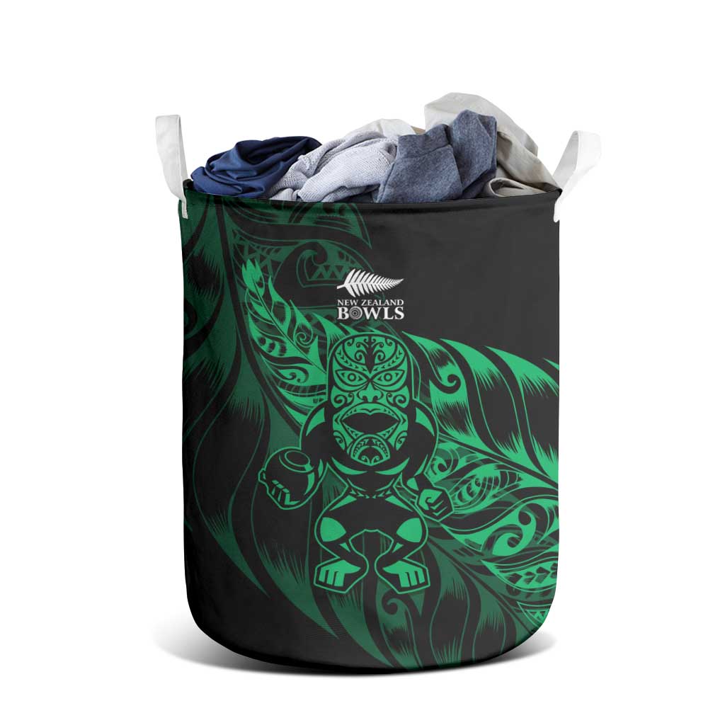 New Zealand Lawn Bowls Laundry Basket Green Maori Warrior Tribal Silver Fern - Aussie Hoodie