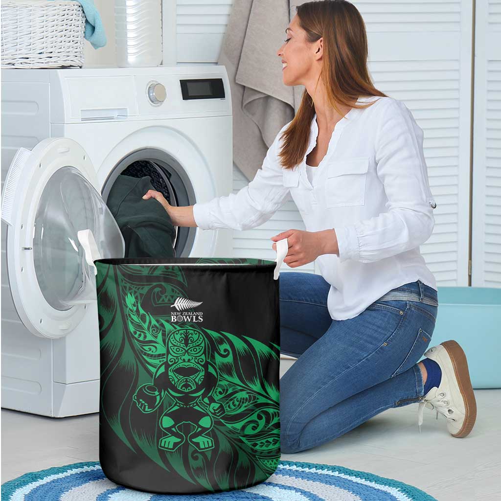 New Zealand Lawn Bowls Laundry Basket Green Maori Warrior Tribal Silver Fern - Aussie Hoodie