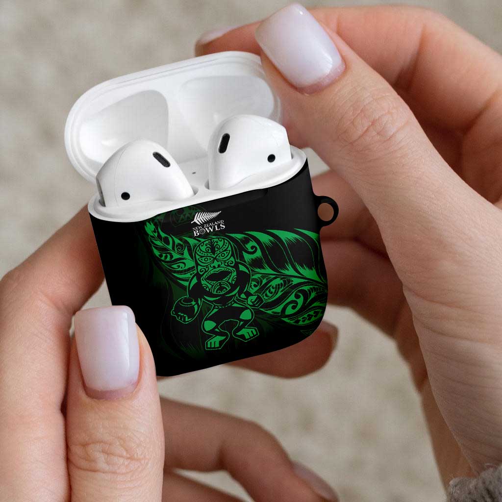 New Zealand Lawn Bowls AirPods Case Green Maori Warrior Tribal Silver Fern - Aussie Hoodie
