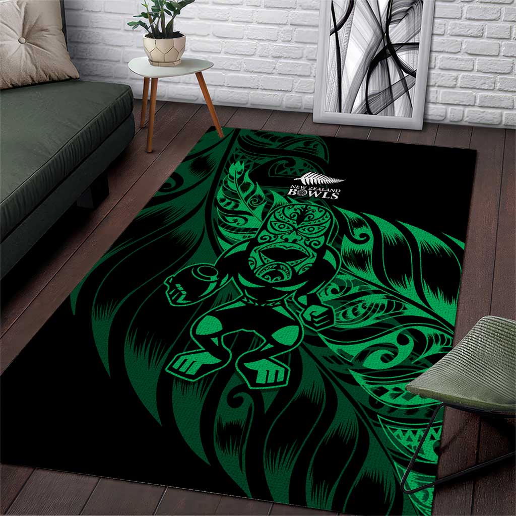 New Zealand Lawn Bowls Area Rug Green Maori Warrior Tribal Silver Fern - Aussie Hoodie