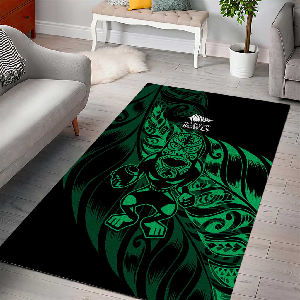 New Zealand Lawn Bowls Area Rug Green Maori Warrior Tribal Silver Fern - Aussie Hoodie