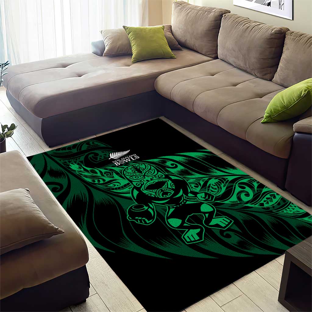 New Zealand Lawn Bowls Area Rug Green Maori Warrior Tribal Silver Fern - Aussie Hoodie