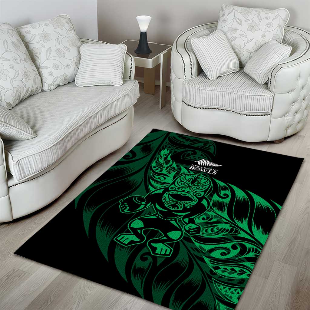 New Zealand Lawn Bowls Area Rug Green Maori Warrior Tribal Silver Fern - Aussie Hoodie