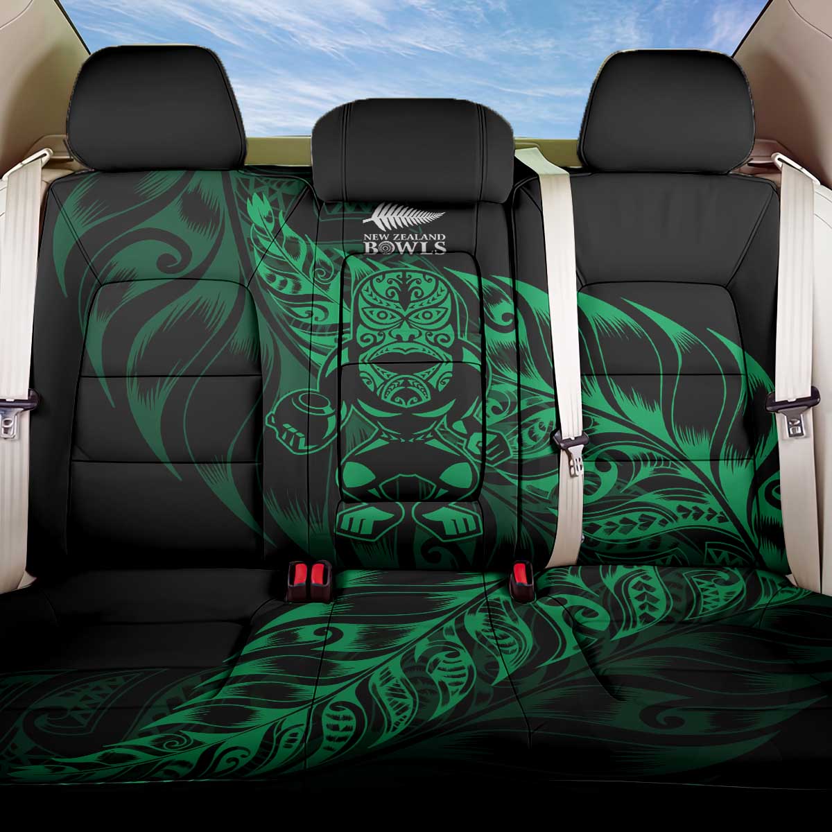 New Zealand Lawn Bowls Back Car Seat Cover Green Maori Warrior Tribal Silver Fern - Aussie Hoodie