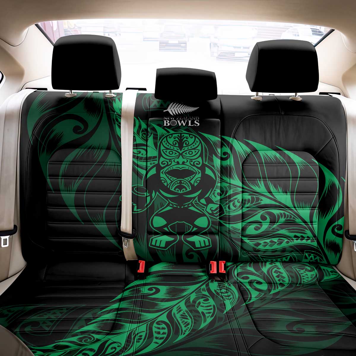 New Zealand Lawn Bowls Back Car Seat Cover Green Maori Warrior Tribal Silver Fern - Aussie Hoodie